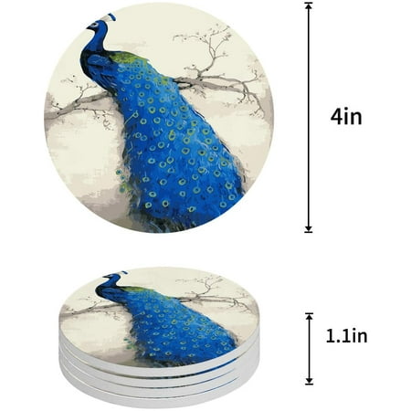 

FMSHPON Peacock Set of 6 Round Coaster for Drinks Absorbent Ceramic Stone Coasters Cup Mat with Cork Base for Home Kitchen Room Coffee Table Bar Decor