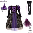 thumbnail image 3 of Vestido de fiesta de bruja para niñas de Halloween, disfraz de fantasma gótico, bata, vestido con tutú, sombrero de bruja para fiesta de carnaval de Purim, 3 of 5