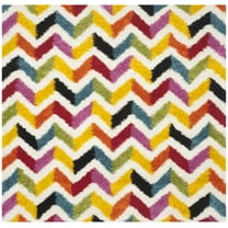 SAFAVIEH Kids Colorful Striped Chevrons Shag Area Rug, Ivory/Multi, 6'7" x 6'7" Square