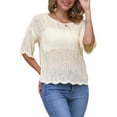 thumbnail image 4 of INSPIRE CHIC Women's Short Sleeve Crew Neck Hollow Out Summer Crochet Tops S Beige, 4 of 6