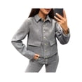 thumbnail image 2 of Women'S Coats Lapel Cropped Jacket Button Down Casual Varsity Jacket with Pockets Gray M, 2 of 9