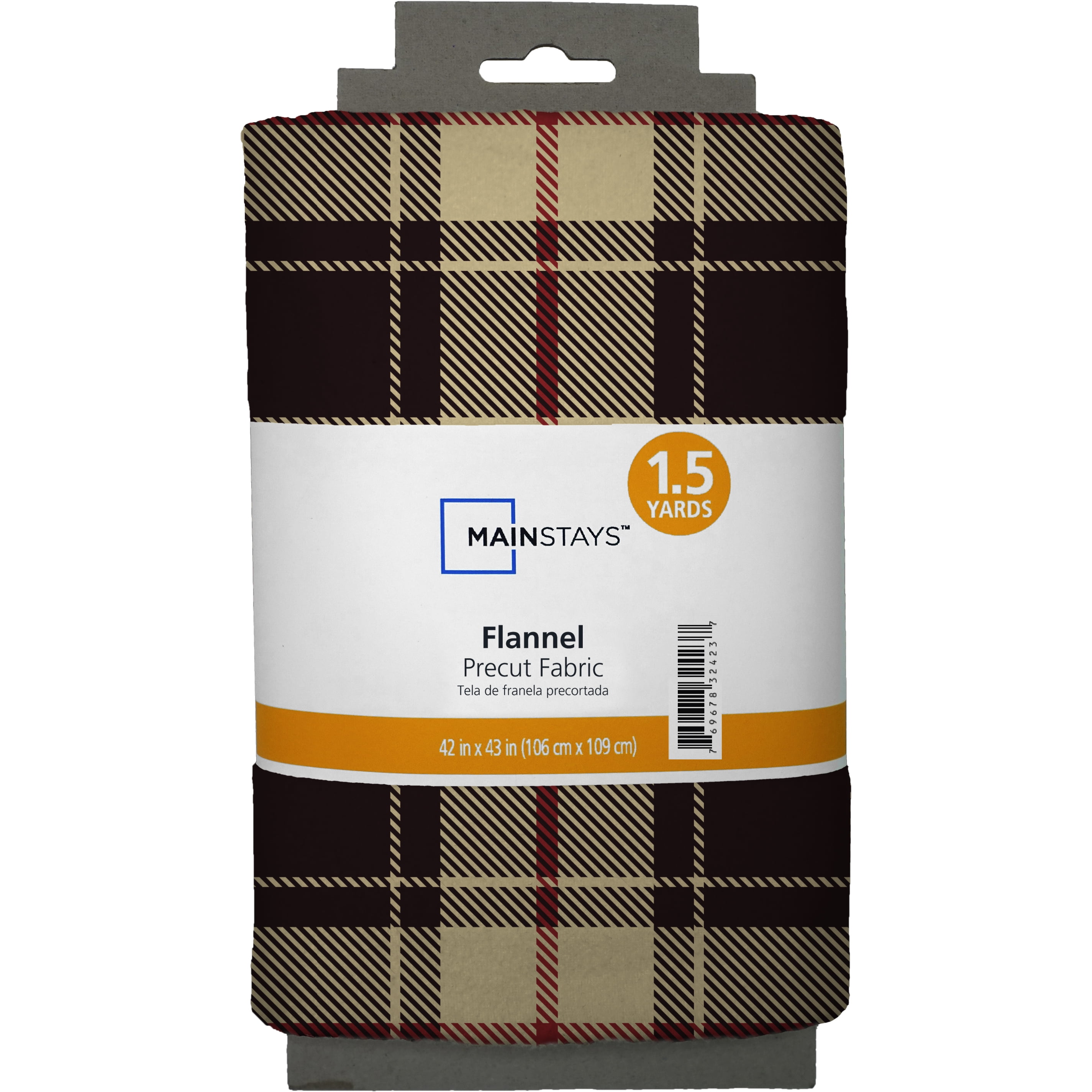 Mainstays 1.5 Yards 100% Cotton Light-weight Flannel Plaid Check, Cream, Red, 60" Wide for Crafts