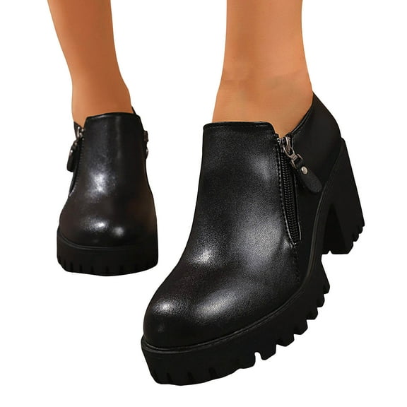 Ankle Boots for Women Lug Sole Chunky Heel Vintage Leather Zipper Fall Booties Dressy Business Casual Shoes