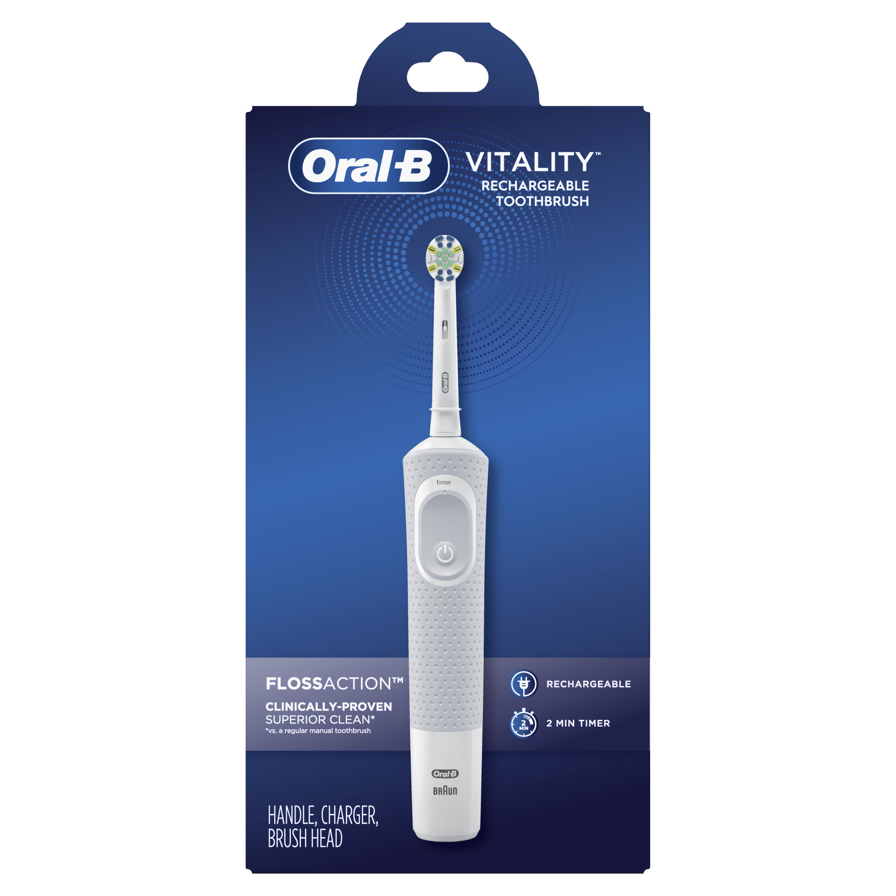Oral-B Vitality FlossAction Rechargeable Electric Toothbrush, White, Adults & Children 3+ Oral-B Vitality FlossAction Rechargeable Electric Toothbrush, White, Adults & Children 3+