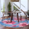 thumbnail image 3 of Round Rugs 5Ft, Pink Spring Floral Round Area Rug Washable Indoor Throw Carpet, Watercolor Elegant Botanical Blue Soft Non Slip Circle Rug for Cabinet Bathroom Home Decor Aesthetic, 3 of 8