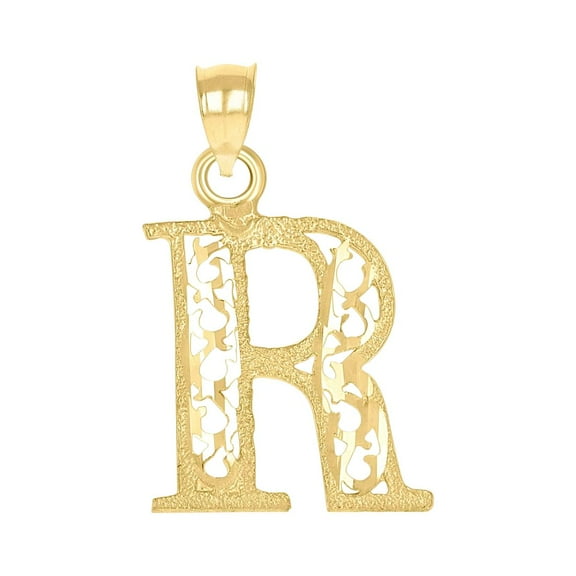 10k Yellow Gold Unisex Initial Letter R Charm Pendant Necklace 23.7x14.10mm Wide Pendant for Women