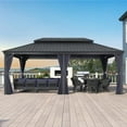 thumbnail image 2 of PURPLE LEAF 12' X 20' Hardtop Gazebo Aluminum Gazebo with Galvanized Steel Double Roof for Backyard Patio Lawn and Garden, Curtains and Netting Included, Navy Blue, 2 of 9