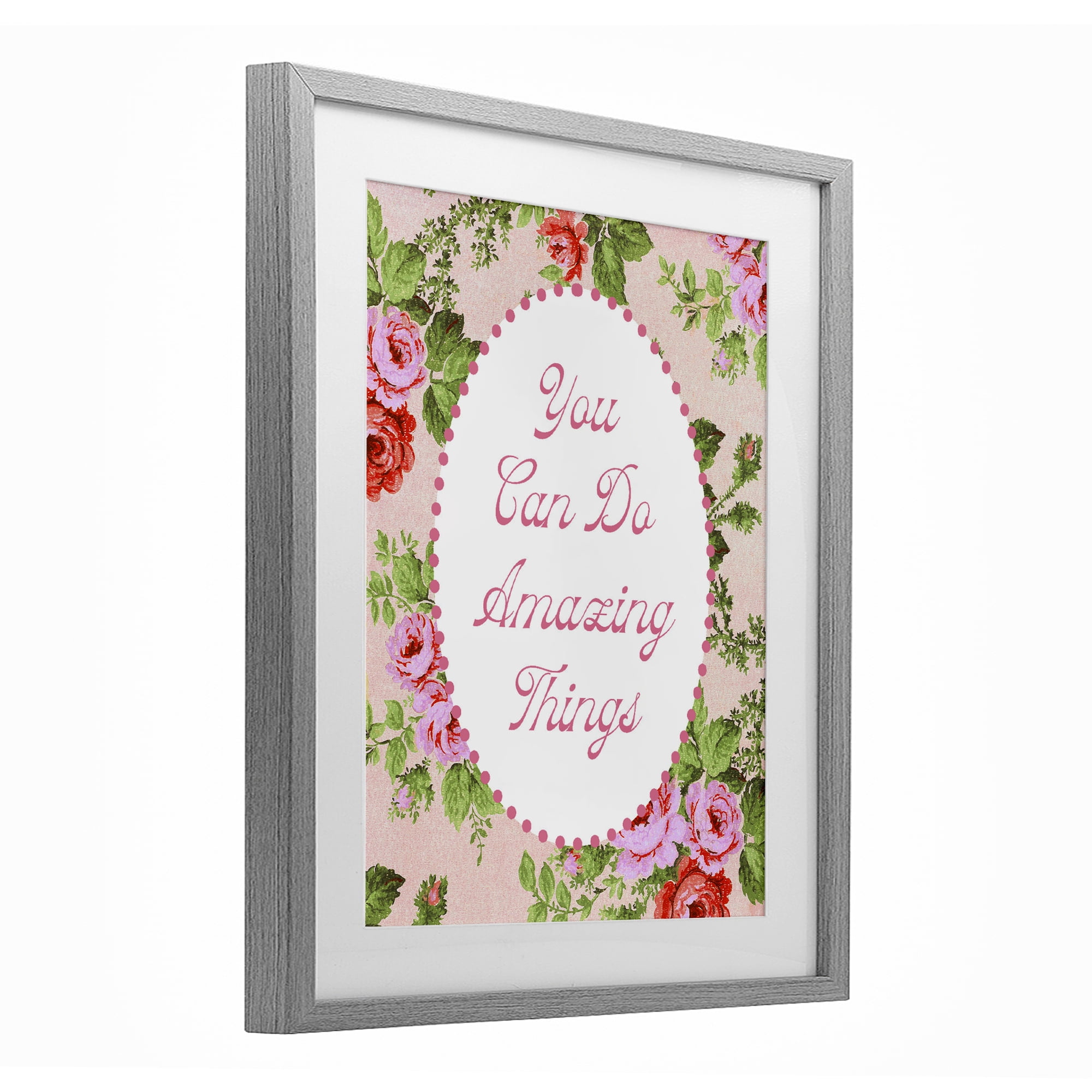 Stupell Industries You Can Do Amazing Things with Vintage Florals Gray Framed Print Under Glass, design by Lil' Rue