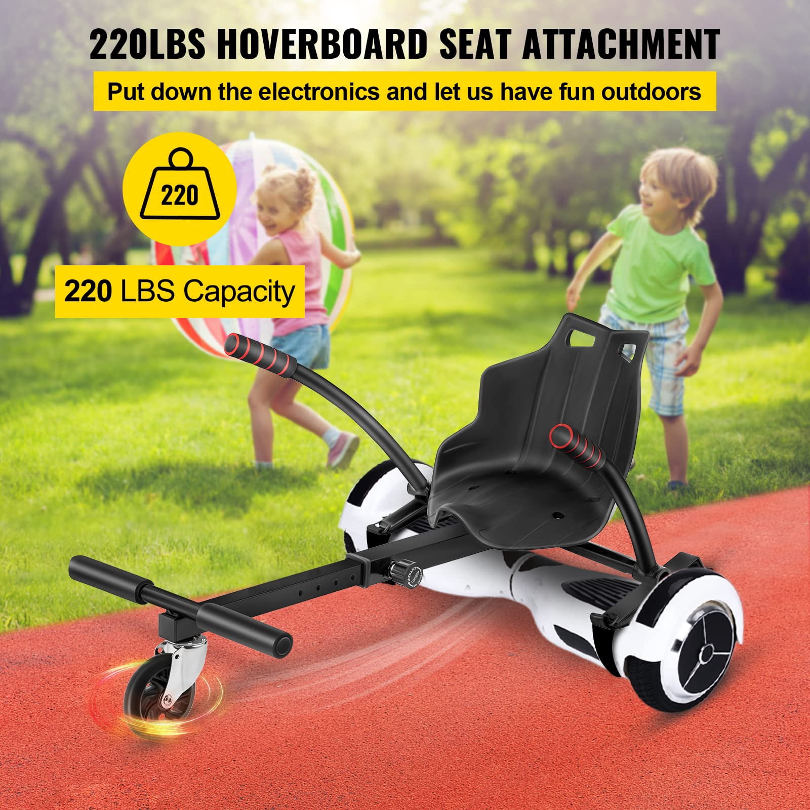 KFFKFF Hoverkart Seat Kit for 6.5'' 8'' 10'' Balance Scooters, Convertible Go-Kart with LED Lights for Children and Adults, Black, with Adjustable Frame