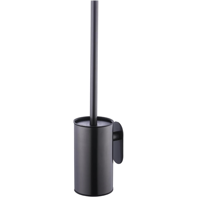 Cepillo y Soporte para Inodoro de Acero Inoxidable, Montado en la Pared, Autoadhesivo, Mango Largo, sin Perforación, Limpiador Resistente para Baño (Negro)