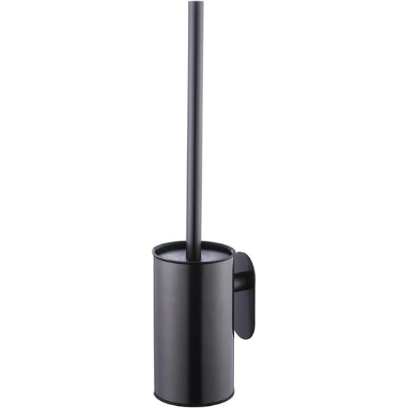 Cepillo y Soporte para Inodoro de Acero Inoxidable, Montado en la Pared, Autoadhesivo, Mango Largo, sin Perforación, Limpiador Resistente para Baño (Negro)