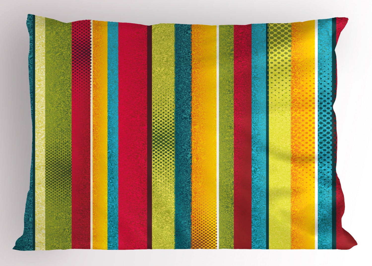 Vintage Rainbow Pillow Sham Ragged Aged Vertical Stripes with Retro Halftone Effects Dirty Grained Look, Decorative Standard Size Printed Pillowcase, 26 X 20 Inches, Multicolor, by Ambesonne