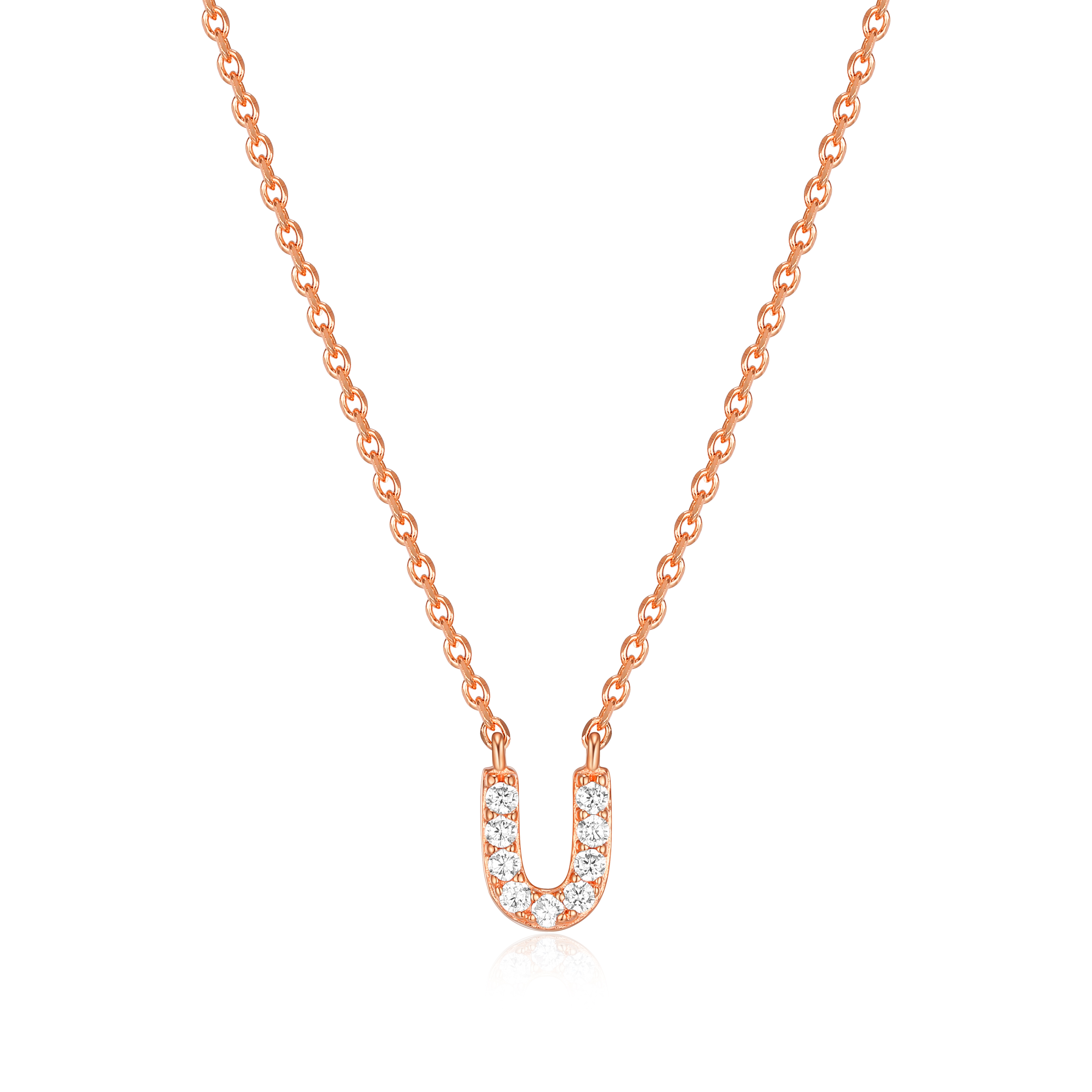 Forever Facets "U" CZ Necklace in Rose Gold over Sterling Silver, Adult Female