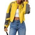 thumbnail image 3 of Womens Faux Leather Bomber Jackets Cropped Zip Up Color Block Fall Casual Moto Biker Coats, 3 of 6