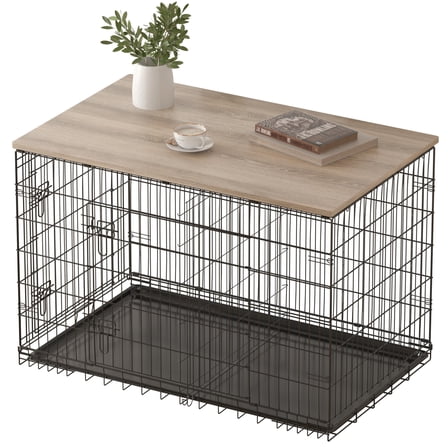 PISKYET DOG CRATE TOPPER WOOD COUNTERTOP FOR 48 42 36 30 24 INCH DOG CAGE- GREY