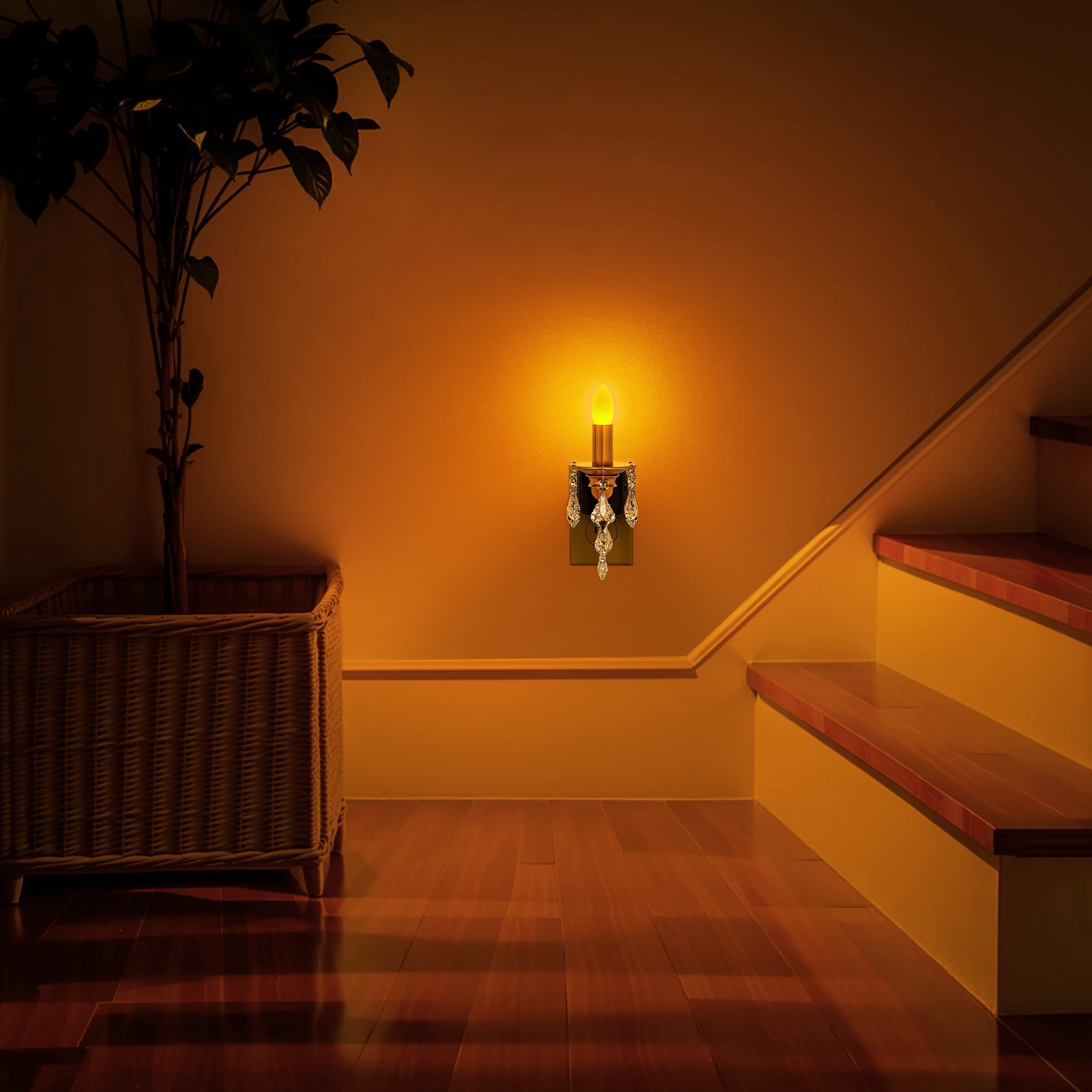 YANSUN Plug-in Warm White 1600K Black & Brass Amber Crystal Pendant Candle Night Light