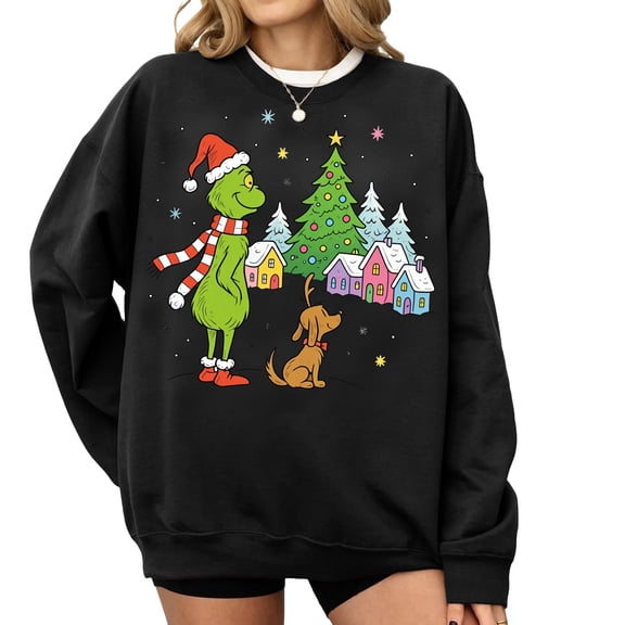 AKOLKOL Oversized Christmas Sweatshirt Women Tis The Season Christmas Shirt Xmas Tree Long Sleeve Fleece Pullover Tops