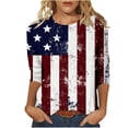 thumbnail image 3 of Conairie 4th of July Shirt Womens Loose Crew Neck 3/4 Sleeve Patriotic T Shirts With American Falg Print Holiday Commemorative Tops Red L, 3 of 7
