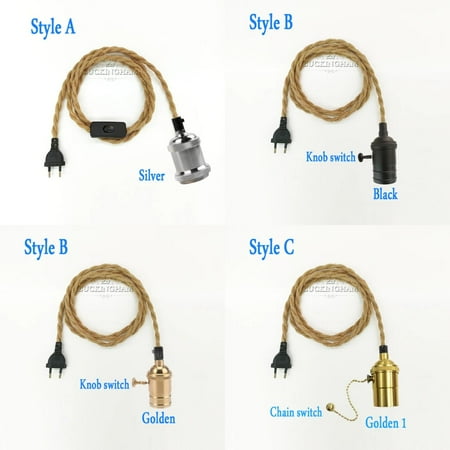 

WAGZOQN Vintage Retro Hemp Rope Hanging Light Wire with E27 Edison Bulb Socket EU Plug Power Cord and ON/OFF Switch for Classic Lamps 2/3 Meters Length