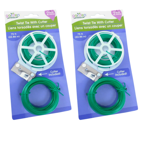 FSSTAM 150 Ft Twist Tie with Cutter and Dispenser, Green Spool Coated Plant Twist Ties for Garden Plants Twine Wreath Office Home Cable Cords Organization, 2 Packs(with Exclusive FSSTAM Booskie)