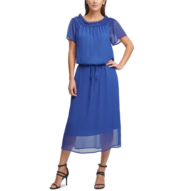 Vestido DKNY con volantes y hombros descubiertos Mujer Azul Extragrande