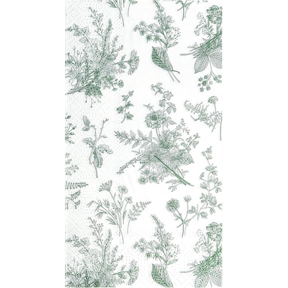 100 Floral Guest Napkins Sage Green White Toile Disposable Paper Napkins Flower Bathroom Hand Towels for Tea Party Christmas Bridal Baby Shower Party Supplies