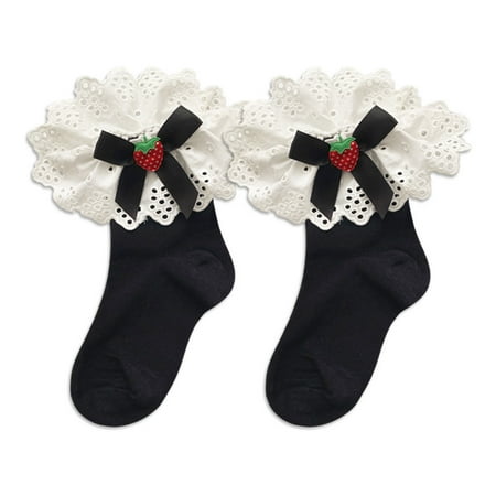 

Women Lolita Short Ankle Socks Ruffled Lace Strawberry Bowknot Princess Hosiery
