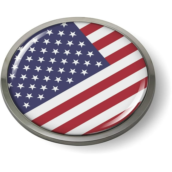 American Flag 3D Domed CAR Emblem Badge Sticker Chrome Metal Round Bezel