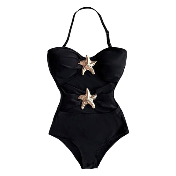 Hessimy Girl Swimsuit One Piece Bathing Suit Summer Beach Swimwear with Adjustable Straps(Black,9-10 Years)