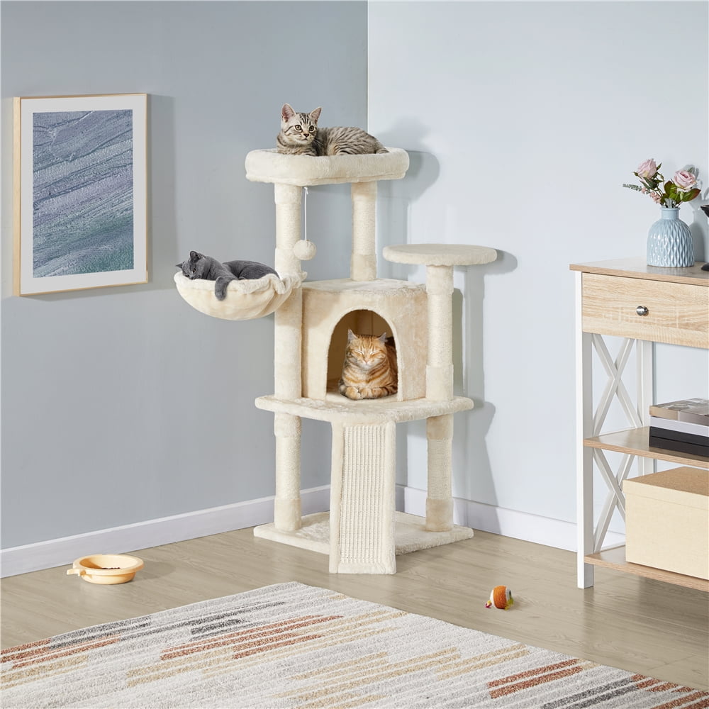Alden Design 42"H Multilevel Cat Tree Tower with Condo and Perches, Beige