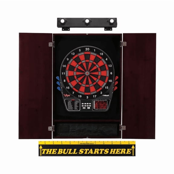 Viper 797 Electronic Dartboard, Metropolitan Mahogany Cabinet, Throw Line Marker & Shadow Buster Bundle