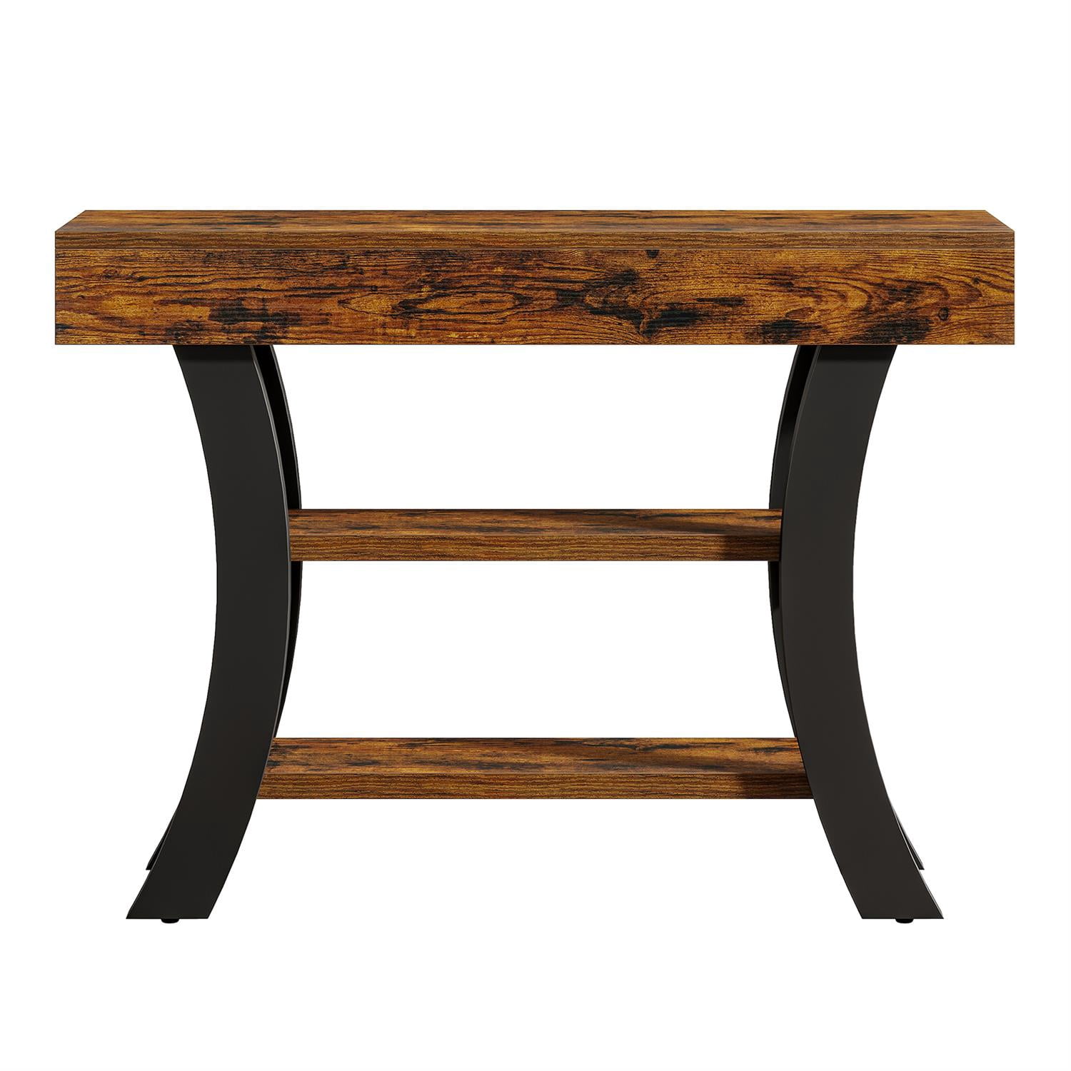 Spaco Industrial Rustic Console Table with Shelves and Metal Curved Legs, Entryway Sofa Side Table for Indoor as Living Room, Bedroom, Brown
