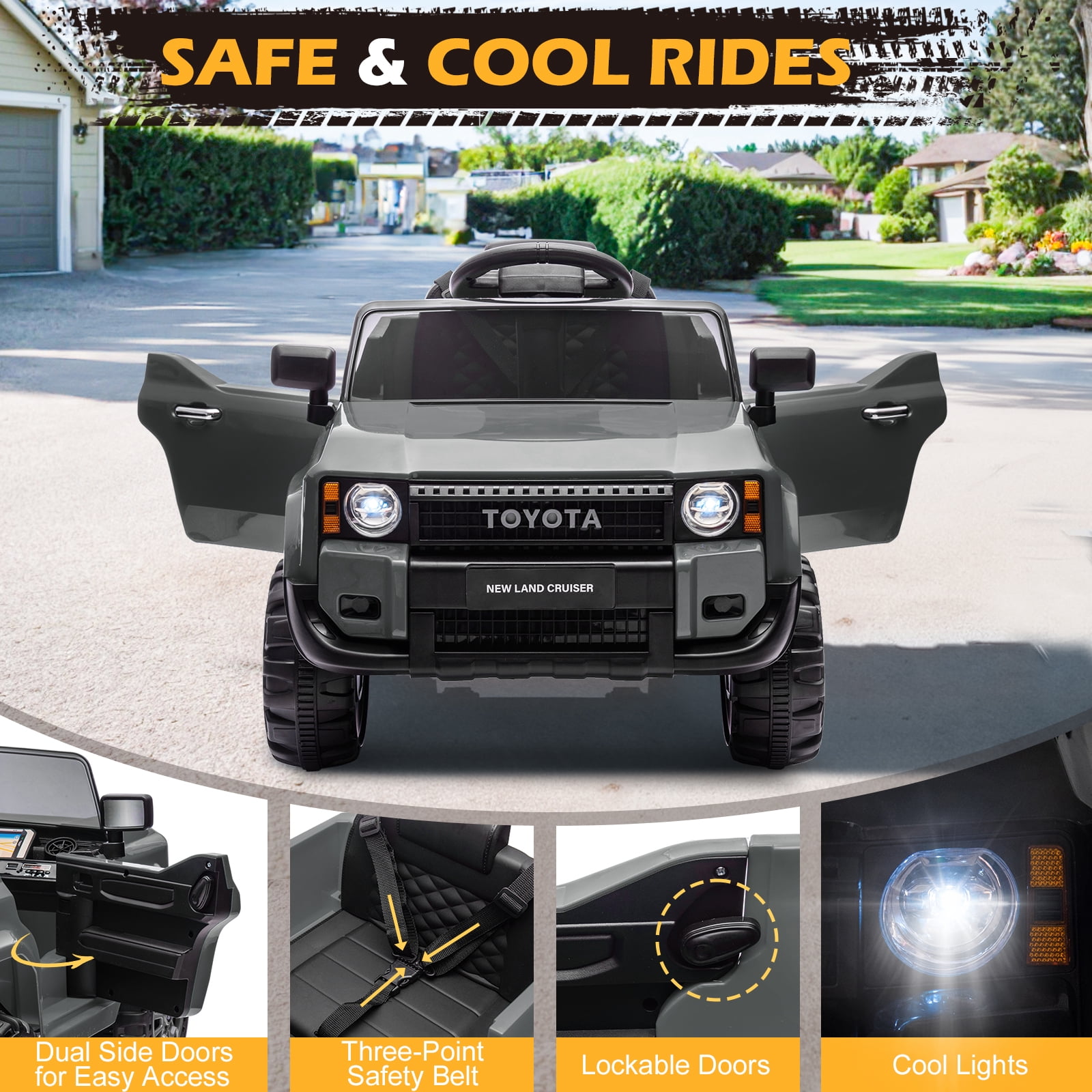UBesGoo 12V Ride On Car Toys, Licensed Toyota Kids Powered Electric Car with Remote Control for Girls Boys, Gray