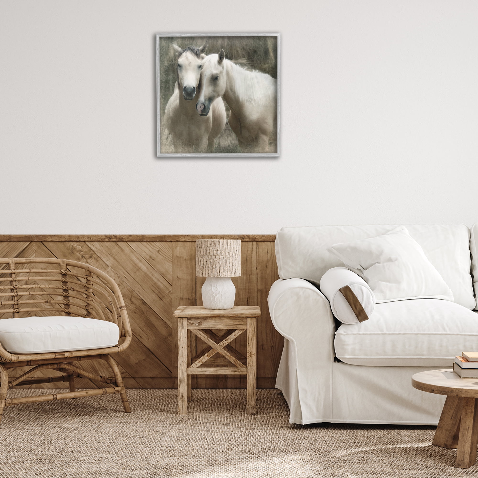 Stupell Industries Snuggling Horses on Farm Animals & Insects Painting Gray Framed Art Print Wall Art, 24 x 24