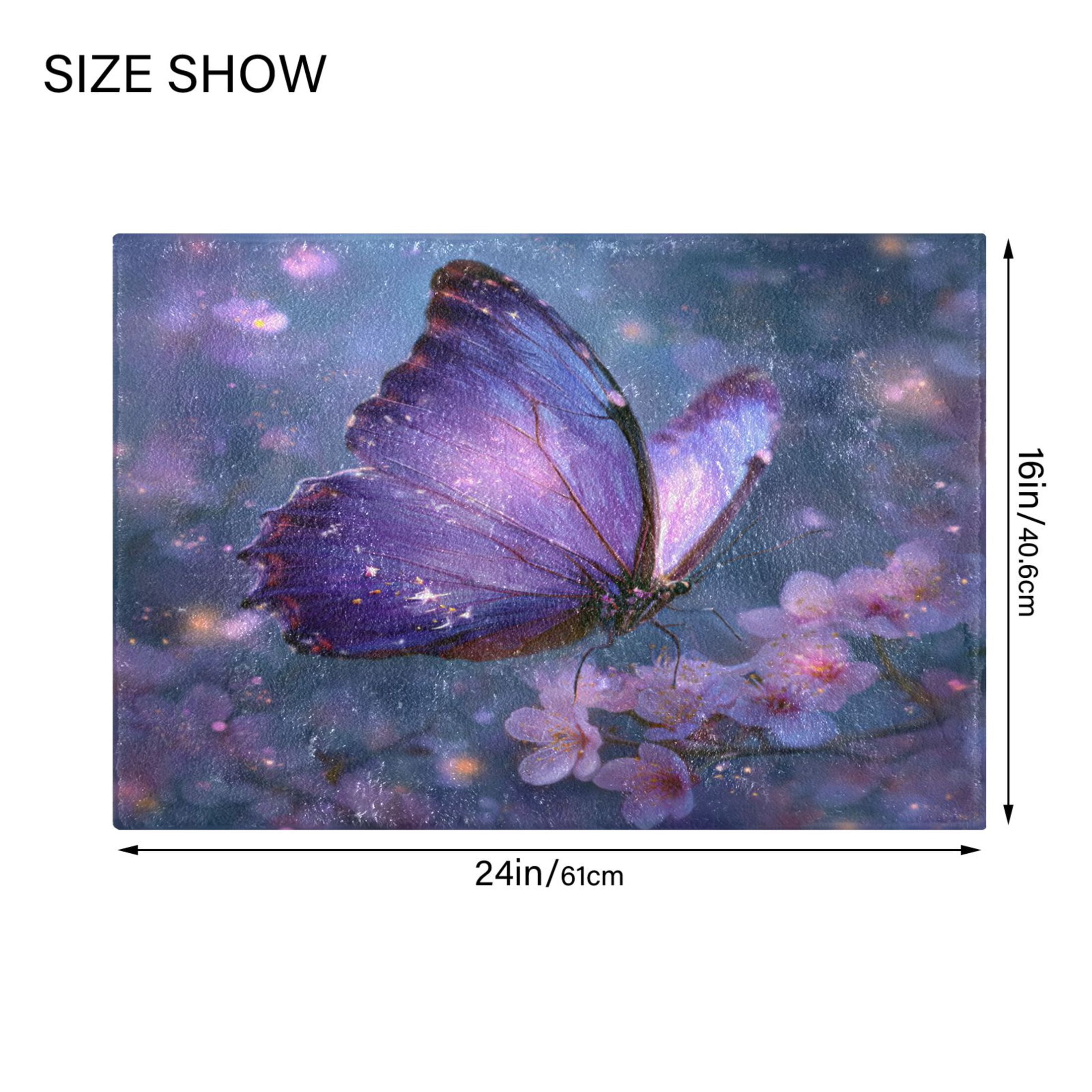 Wobogo Sakura Purple Butterfly U-Shaped Toilet Bath Mat Set Super Soft Absorbent Quick Dry Memory Foam Non Slip Bathroom Rugs for Tub Shower and Single Sink
