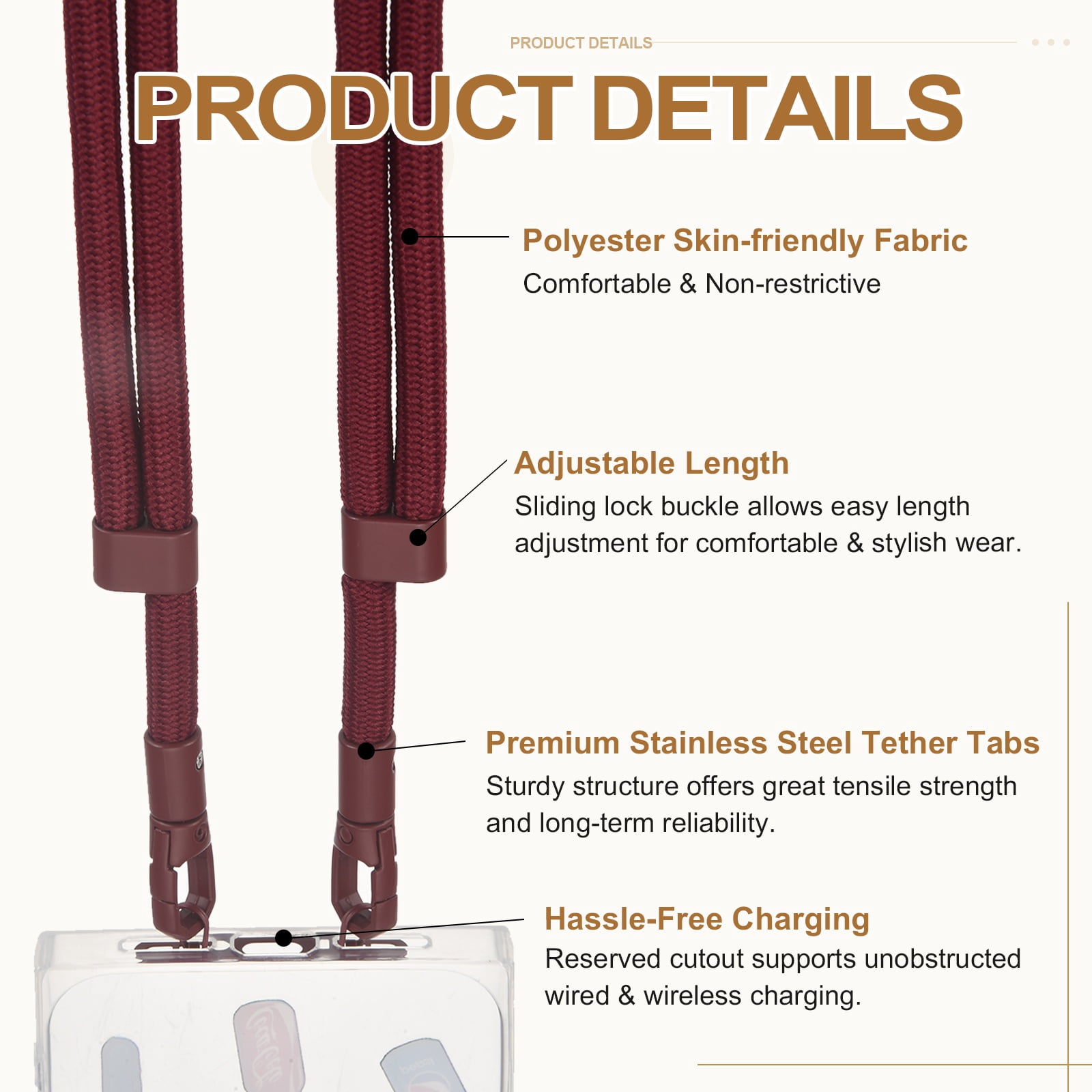 Uxcell 2Set Phone Lanyard (Wine Red) - Adjustable Anti Theft, Phone Strap Crossbody Neck Strap with Tether Tabs Most Smartphones, Fits Travel