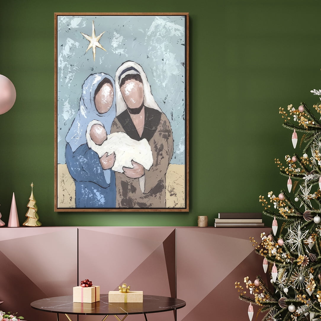 A Silent Night I - Framed Gallery Wrapped Holiday Canvas - 25 x 37 - Rosewood Frame