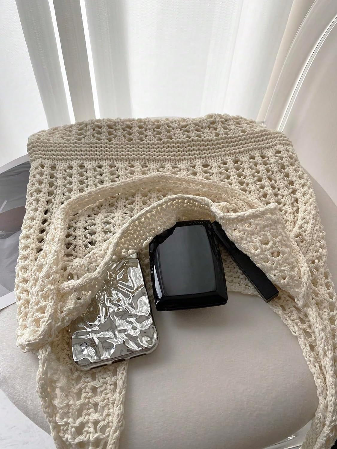 Women's Crochet Tote Bag Hollow Out Summer Shopping Bags Shoulder Handbags