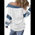 thumbnail image 3 of Sudadera de Mujer de Gran Tamaño con Cuello de Patchwork y Rayas de Colores Contrastantes, Estilo Informal. M, 3 of 7