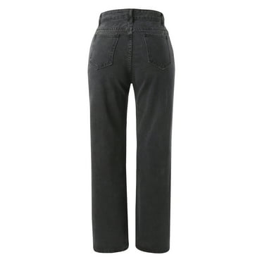 Aayomet Womens Pants with Pockets Women Solid Wide Leg Jeans High Waist Pants Drooping Straight Women's Jeans Retro Jeans Demin,Gray S
