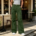thumbnail image 4 of hoksml Women's High Waisted Wide Leg Cargo Pants Button Front Flap Pocket Baggy Trousers for Casual Streetwear, 4 of 8