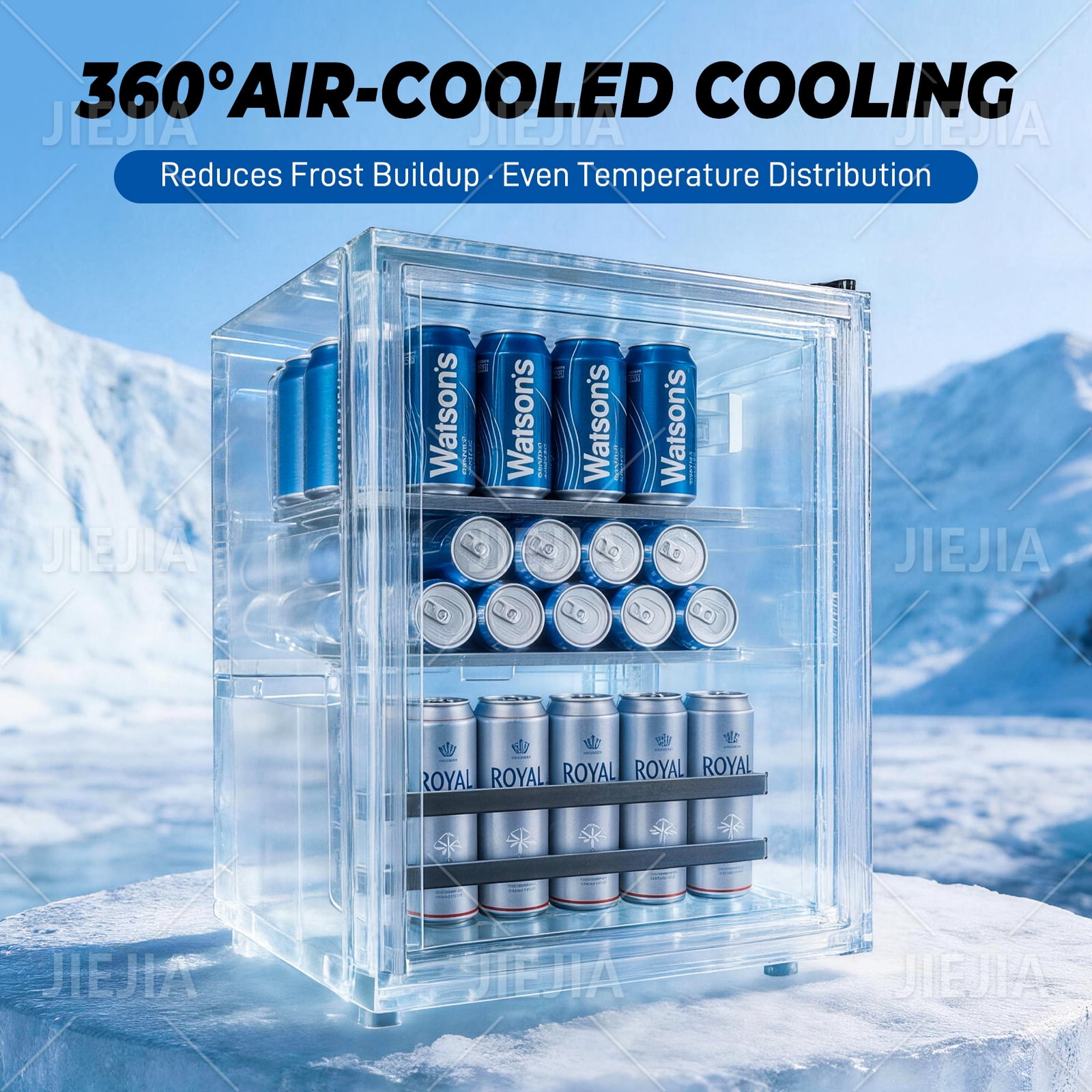 JIEJIA 50 Can Mini Fridge and 1.4 Cu.ft Beverage Cooler Refrigerator with Glass Door for Home, Office