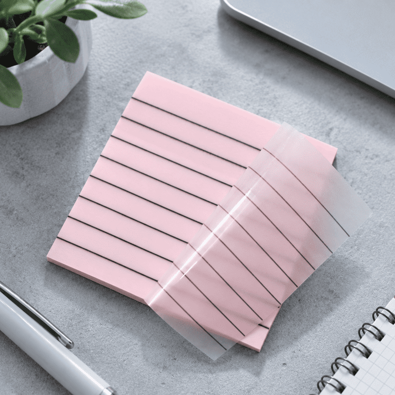 Light Pink Lined Transparent Sticky Notes Set with Dual-Tip Marker and ...