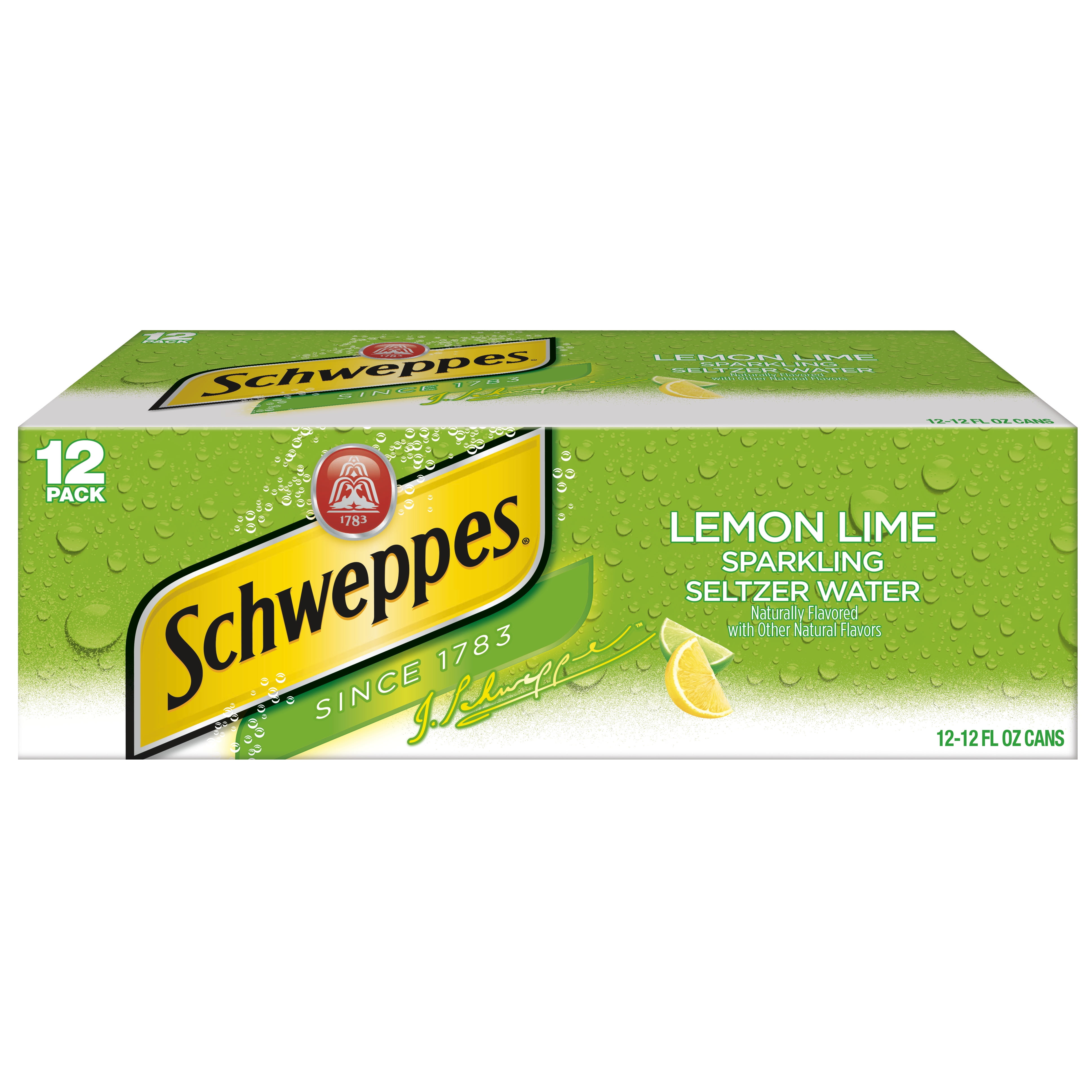 Schweppes Lemon Lime Sparkling Seltzer Water, 12 fl oz slim cans, 12