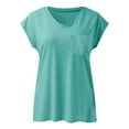 thumbnail image 5 of LOVZFMLL Women's Tops Short Cap Sleeve Shirts Solid Basic Loose Fit T-Shirts with Front Pocket V Neck Casual Spring Summer Clothes Sky Blue A S, 5 of 6