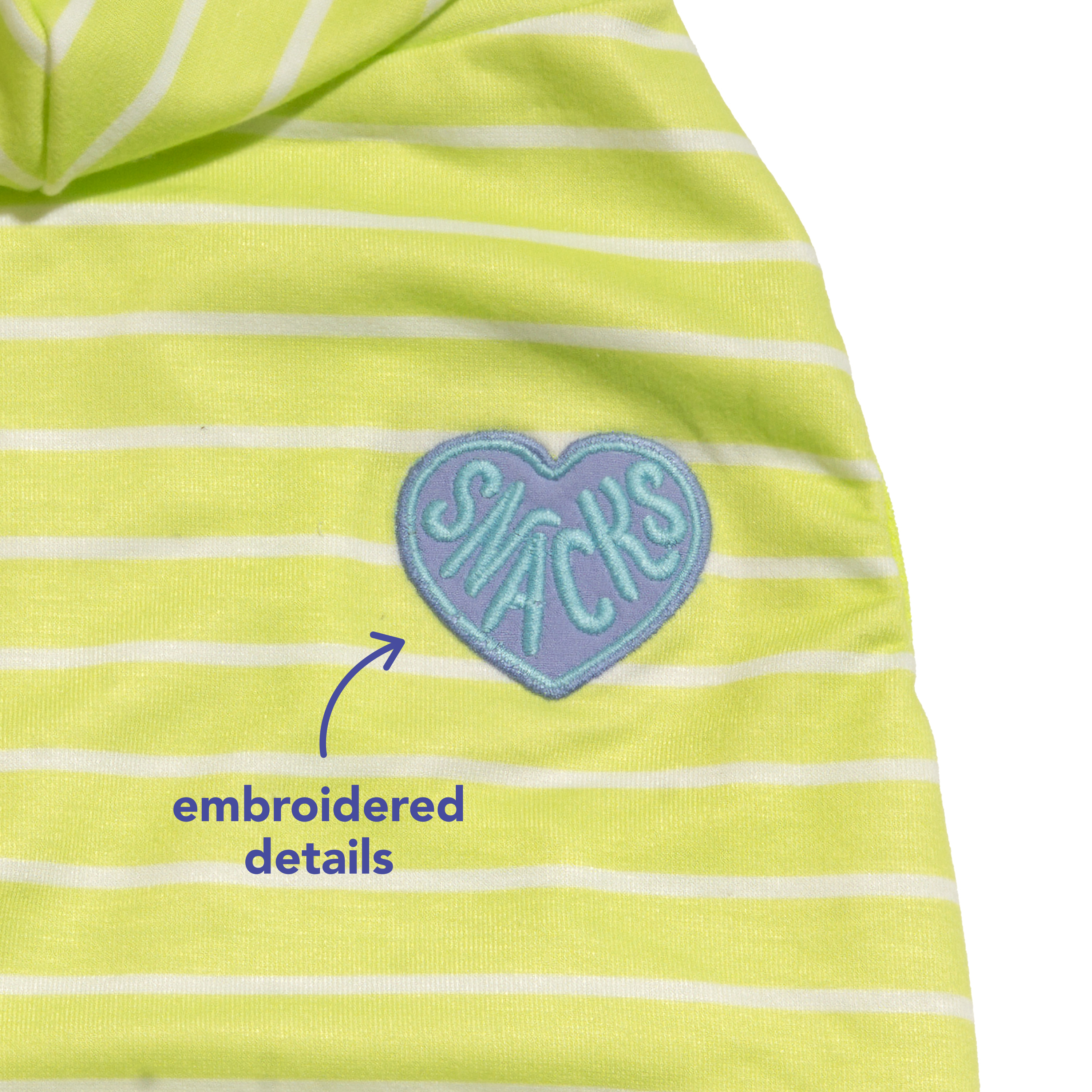 Oodles Green Love Snacks Striped Knit Bubble Hem Spring Dog Hoodie, Small