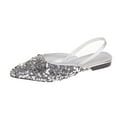 thumbnail image 1 of WIZUTIZ Sandales à Talon Bas pour Femmes Sandales de Randonnée Confortables Sandales à Paillettes Élastiques Chaussures à Bout Rond Talon Plat (O"-1) Sandales Larges Solides Quotidiennes Argent, 1 of 5