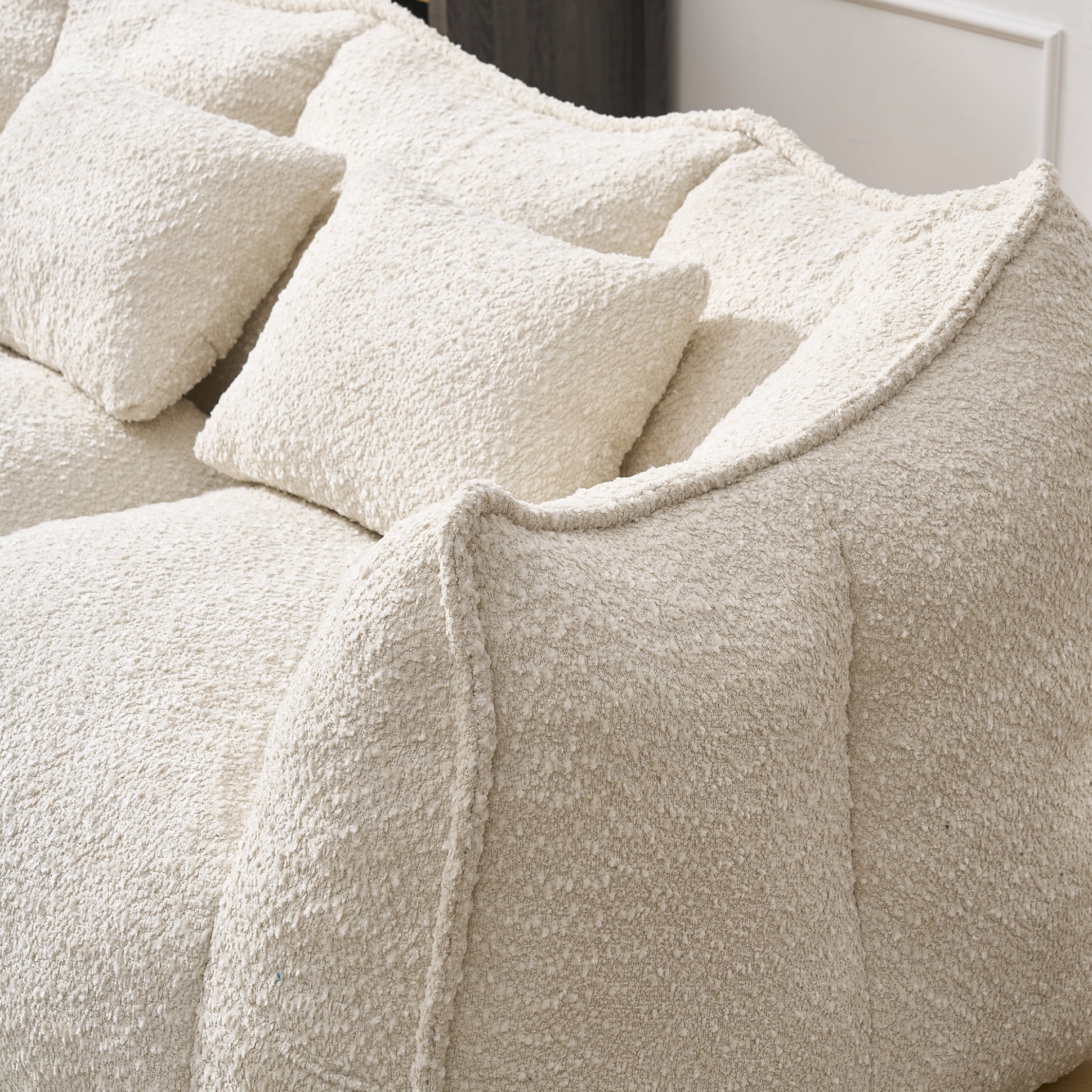 Oversized Chenille Bean Bag Couch for Two, High-Resilience Foam Floor Loveseat, 73.2in Giant Bean Bag Sofa Chair for Adults in Living Room, Bedroom, Beige