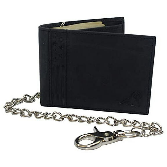 Mens RFID Blocking Chain Biker Wallet Genuine Leather Bifold USA Stars & Stripes Design Wallets for Men