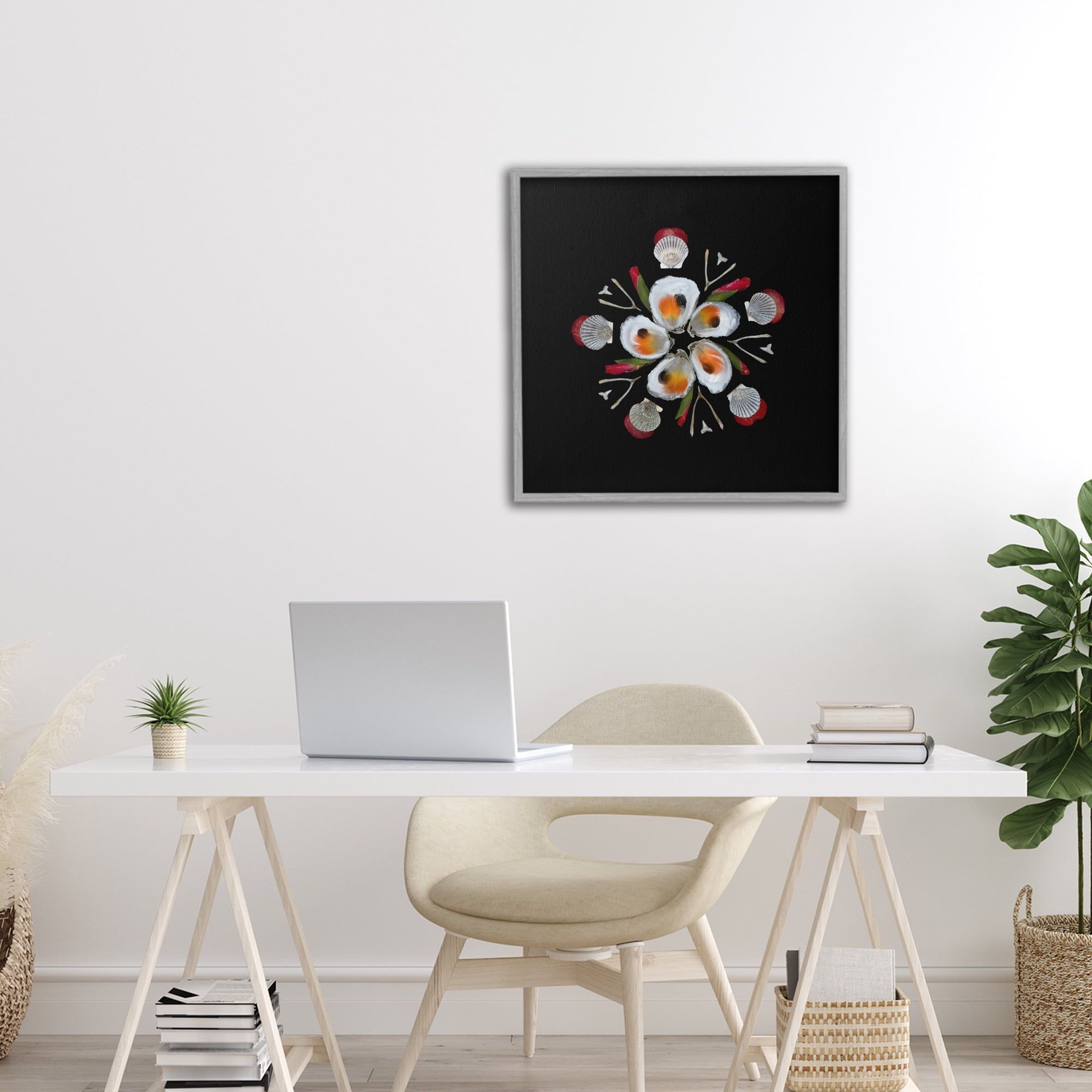 Stupell Industries Nautical Oysters Mandala Gray Framed Giclee Art, design by Beth Adoette
